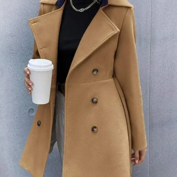 Business Classic Double Breasted Lapel Neck Belted - Picture 5 of 6